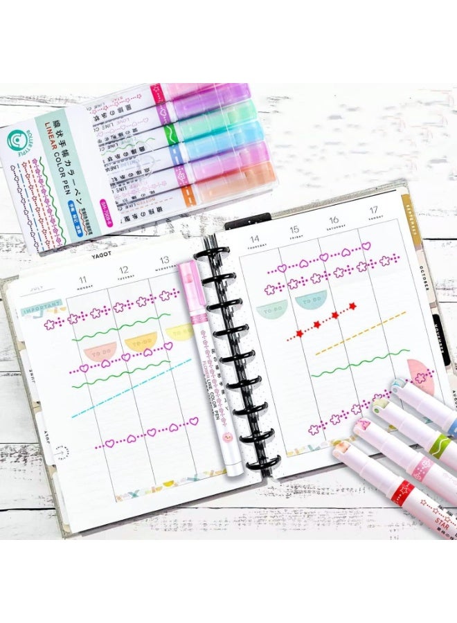 Fluorescent Curve Roller Pen Set 6 Pieces – Creative Decorative Highlighters with Rotating Roller Tips, Quick-Dry Ink, Perfect for Bullet Journals, Planners, Study Notes, and Scrapbooking - Image 4